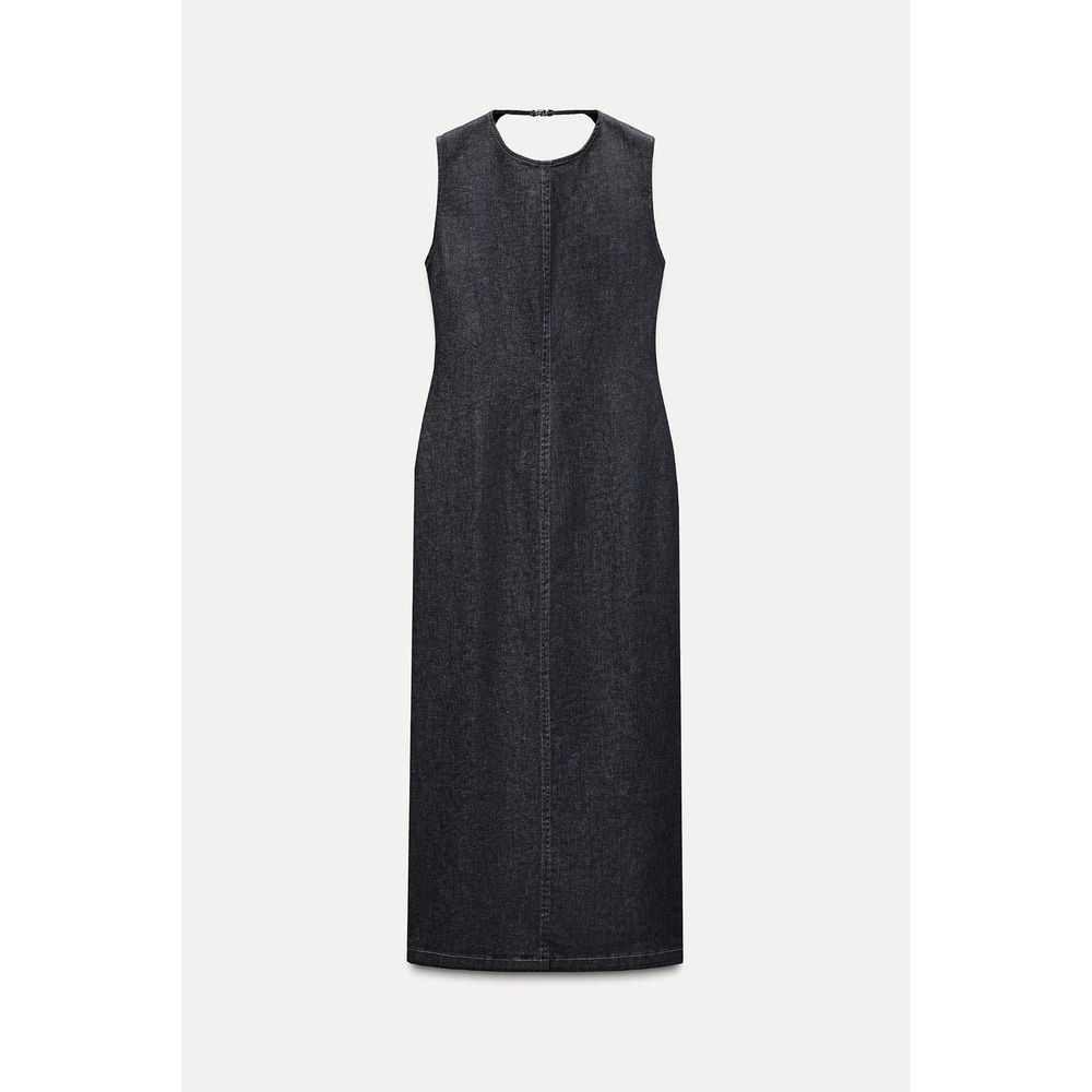 ZARA Sleeveless Backless Denim Midi Dress Dark Wash Back Zip‎ Slit Size Small - Picture 5 of 9